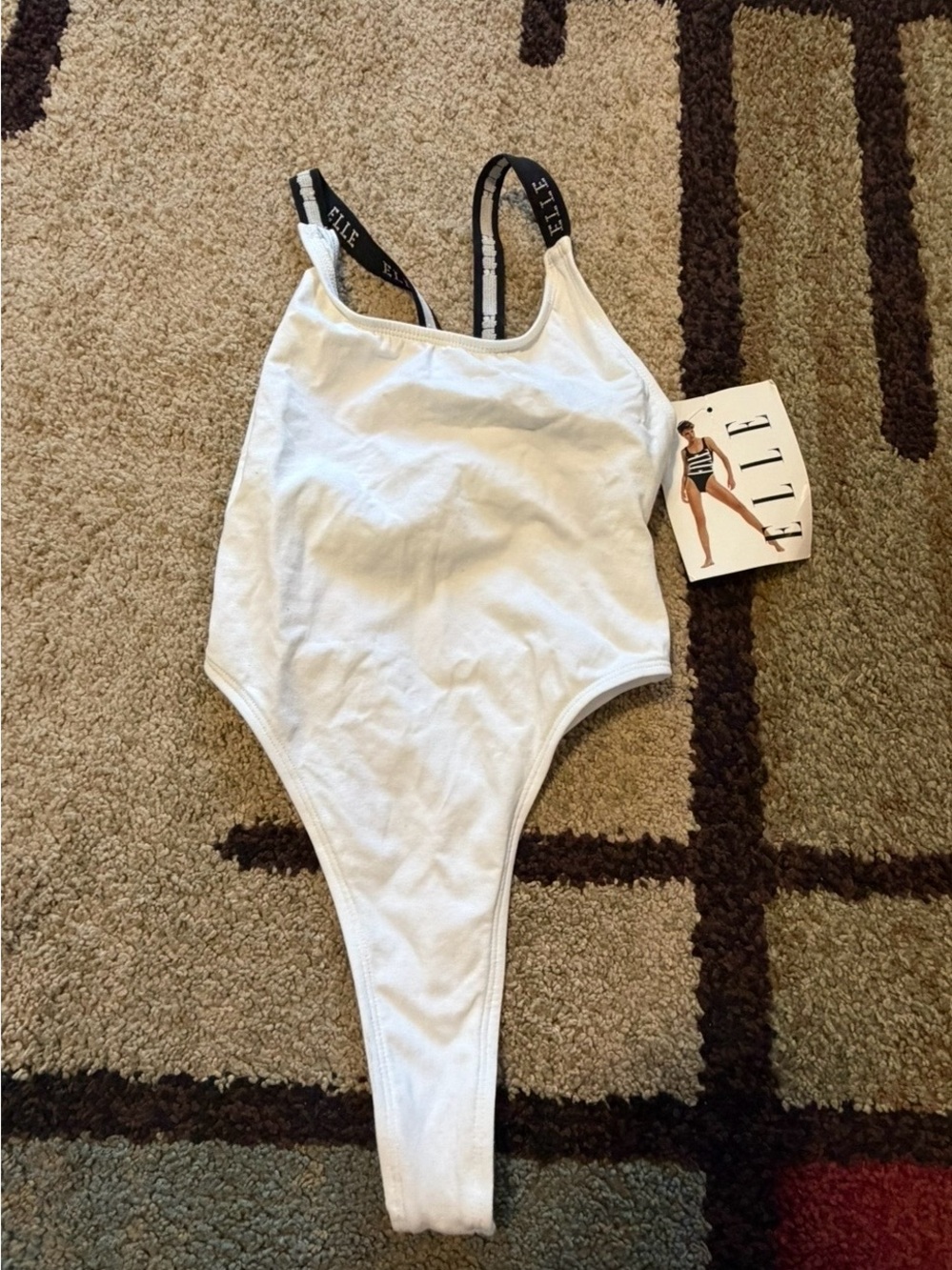 ELLE White Girls' One-Piece Swimsuit with Logo Straps